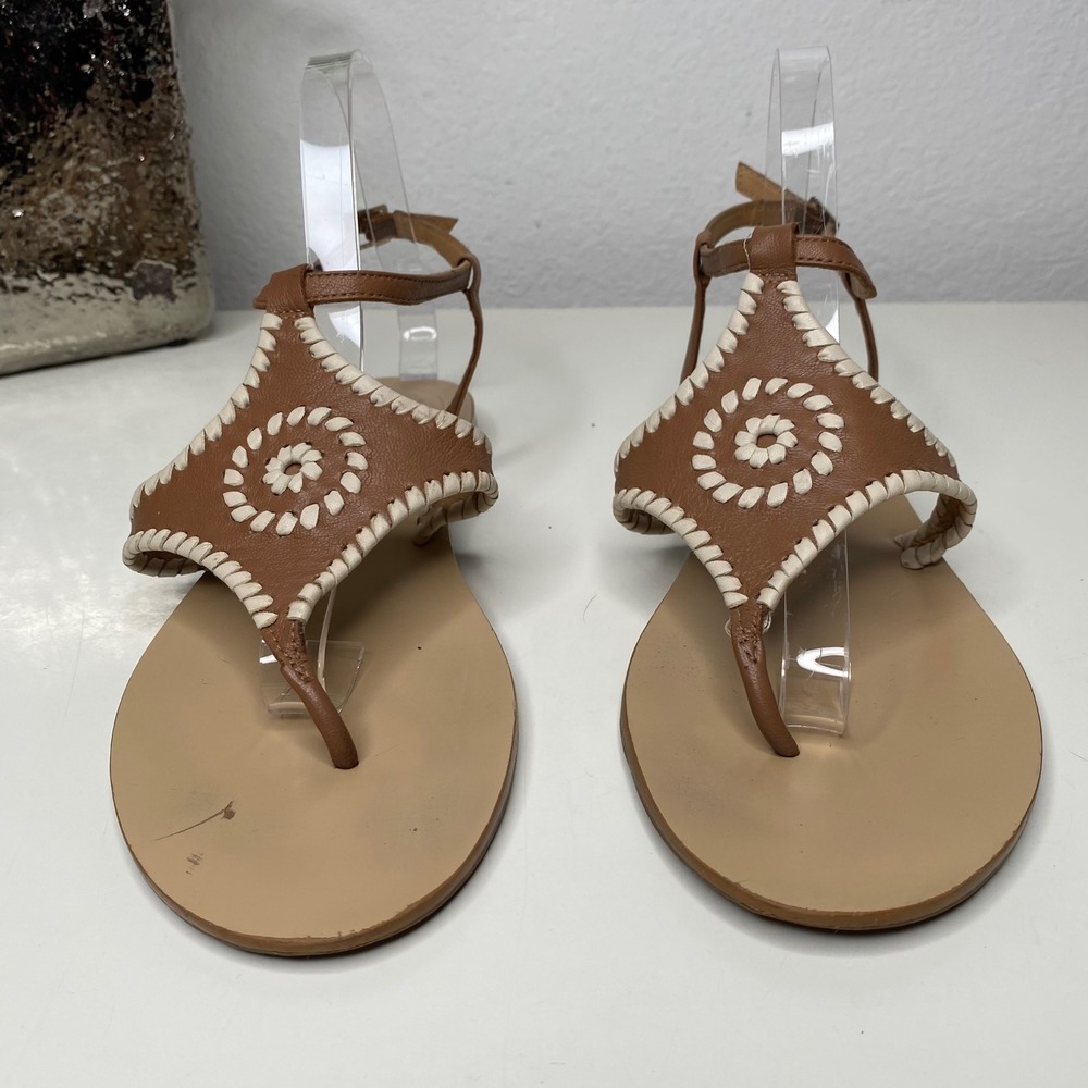 Jack Rogers Sandals Womens Brown Whipstitch Leather Preppy Size 10M - Picture 4 of 8